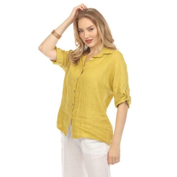 Mustard Button Up Collared Shirt - Picture 9 of 11